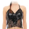 Top nero con frange e paillettes per adulto