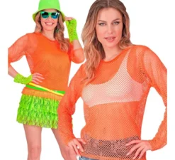 T-shirt a maniche lunghe in rete arancione neon da donna