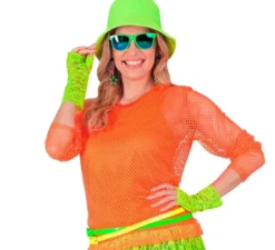 T-shirt a maniche lunghe in rete arancione neon da donna