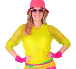 T-shirt a maniche lunghe in rete giallo neon da donna