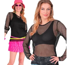 T-shirt a maniche lunghe in rete nera da donna