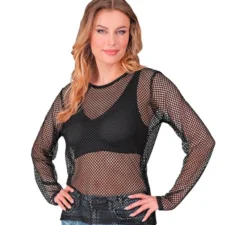 T-shirt a maniche lunghe in rete nera da donna