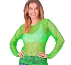 T-shirt a maniche lunghe in rete verde neon da donna