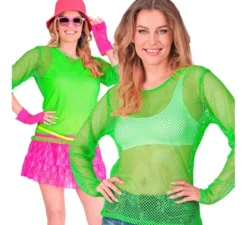 T-shirt a maniche lunghe in rete verde neon da donna
