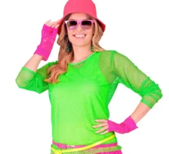 T-shirt a maniche lunghe in rete verde neon da donna