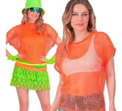 T-shirt da donna in rete arancione neon
