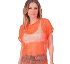 T-shirt da donna in rete arancione neon