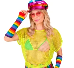 T-shirt da donna in rete giallo neon