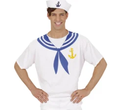 T-shirt marinaio bianca con ancora per uomo