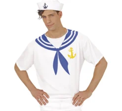 T-shirt marinaio bianca con ancora per uomo