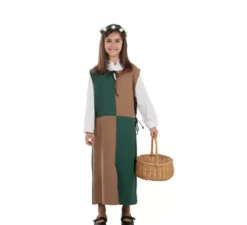 Tunica o costume medievale marrone e verde per ragazze