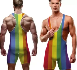 Tuta da uomo con bretelle arcobaleno