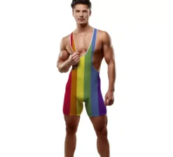 Tuta da uomo con bretelle arcobaleno