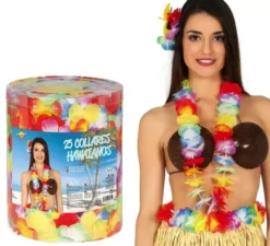 Vaso di 25 collane hawaiane multicolore