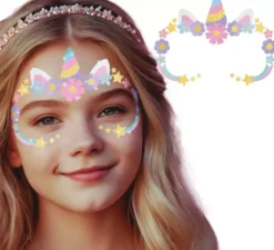 Viso di unicorno glitterato per ragazze