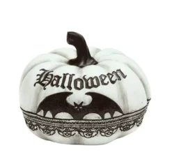 Zucca bianca con pipistrello di Halloween 12x15 cm