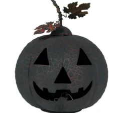 Zucca in metallo nero e arancione da 20 cm con luce