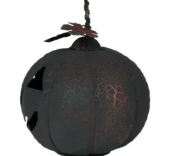 Zucca in metallo nero e arancione da 20 cm con luce