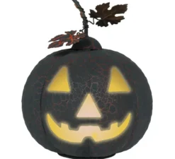 Zucca in metallo nero e arancione da 20 cm con luce