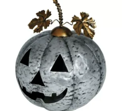 Zucca metallizzata argento con luce 16 cm