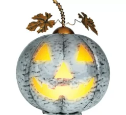 Zucca metallizzata argento con luce 16 cm