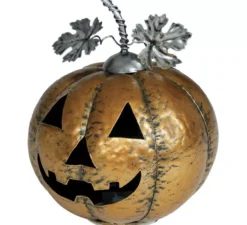 Zucca metallizzata oro con luce 16 cm