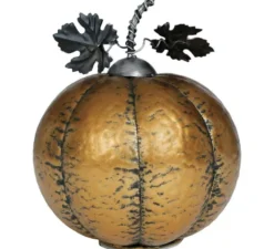 Zucca metallizzata oro con luce 16 cm